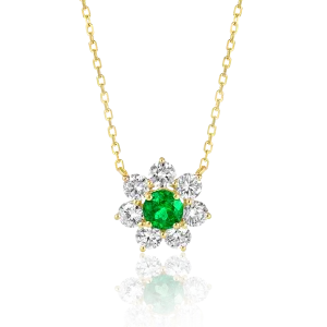 0.3CT ROUND EMERALD HALO PENDANT YELLOW GOLD