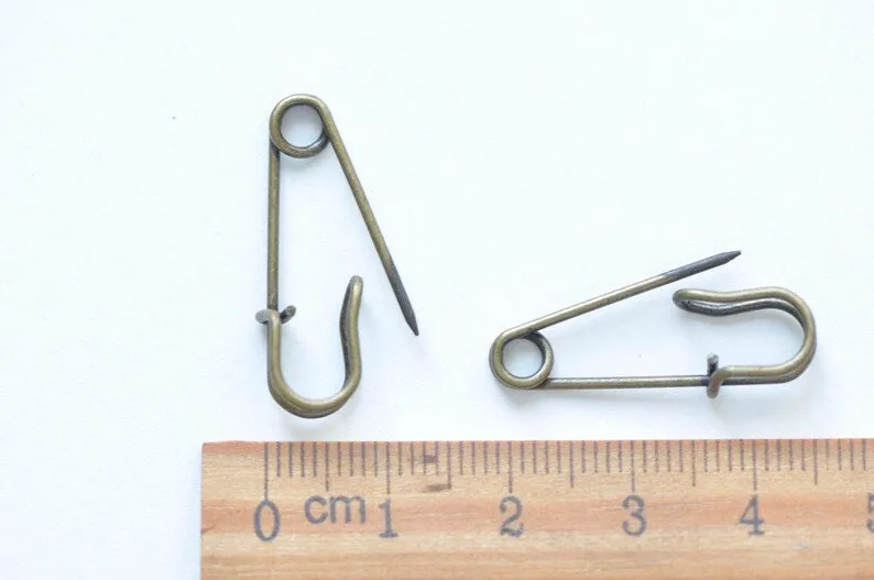 10 pcs Antique Bronze Small Kilt Pin Safety Pins Broochs 27mm A394