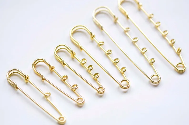 10 pcs Shiny Gold Kilt Pin Safety Pins Broochs One/Two/Three/Four/Five Loops