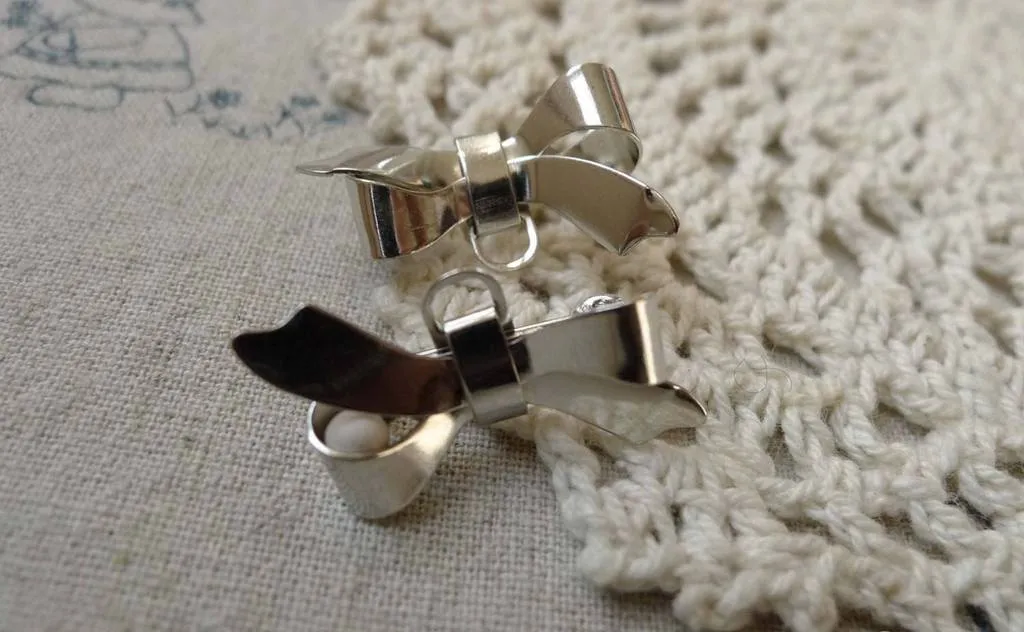 10 pcs White Gold Tone  Bow Safety Pin Brooch  A6263
