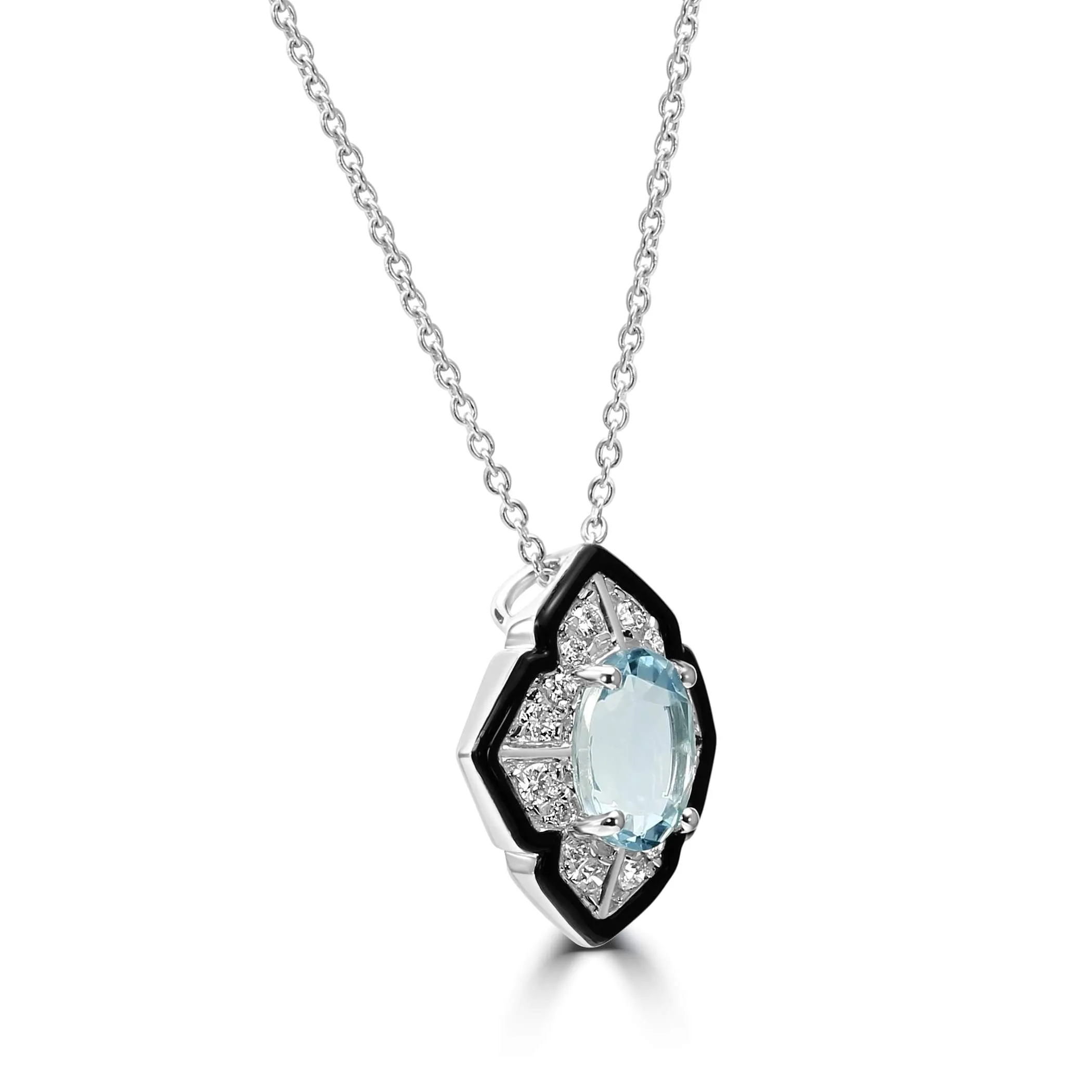 14K Aquamarine Pendant With Diamond And Onyx Halo