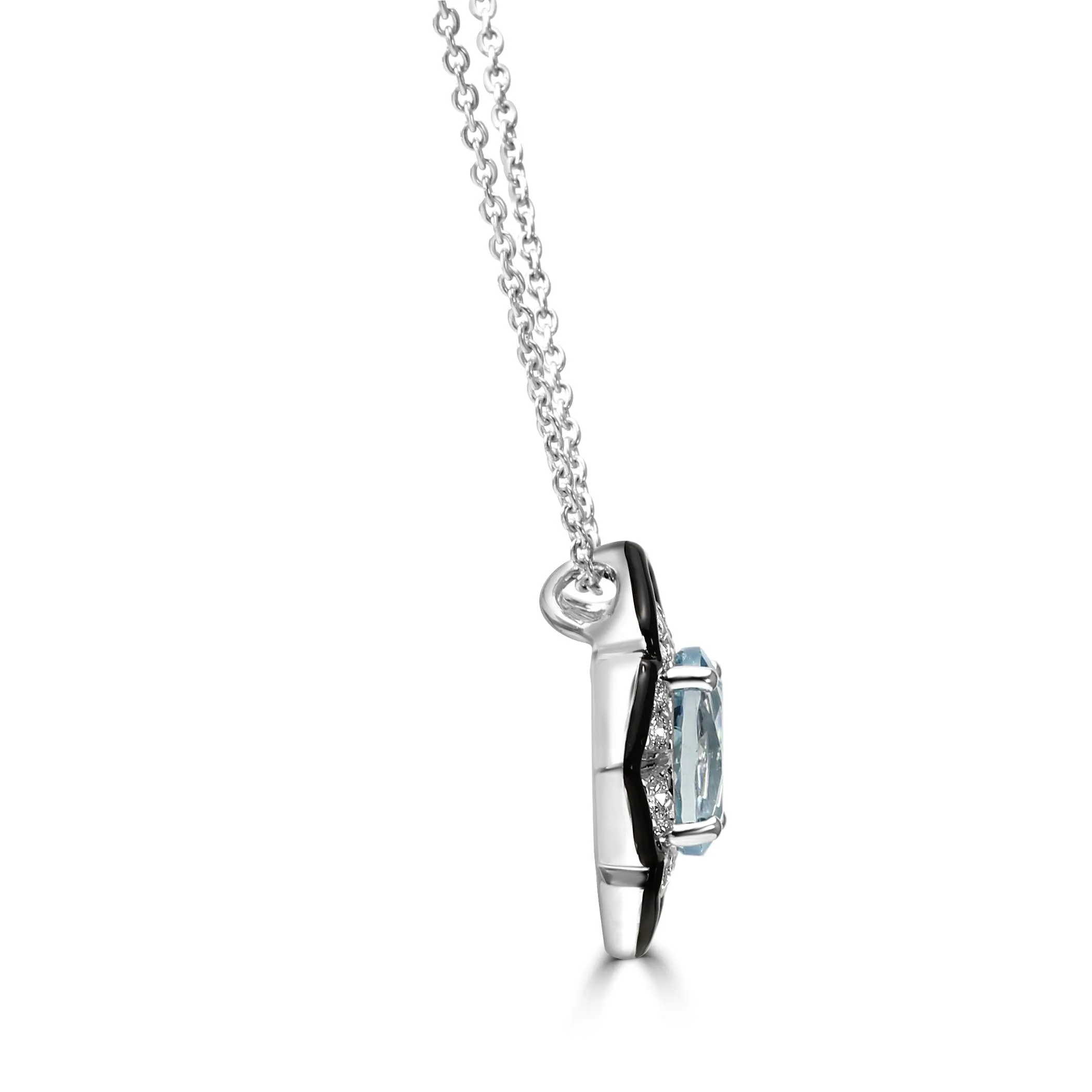 14K Aquamarine Pendant With Diamond And Onyx Halo
