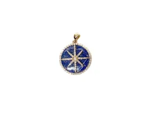 14K Compass Diamond and Lapis Pendant
