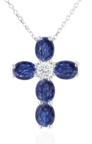 14K Sapphire Diamond Cross