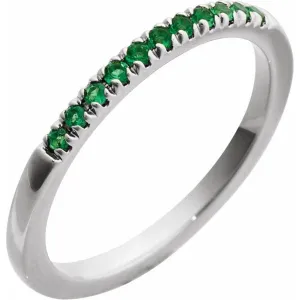 14K White Gold May Birthstone Round Lab Grown Emeralds Band Ring