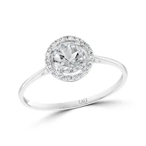 14K White Gold Round White Topaz Halo Ring