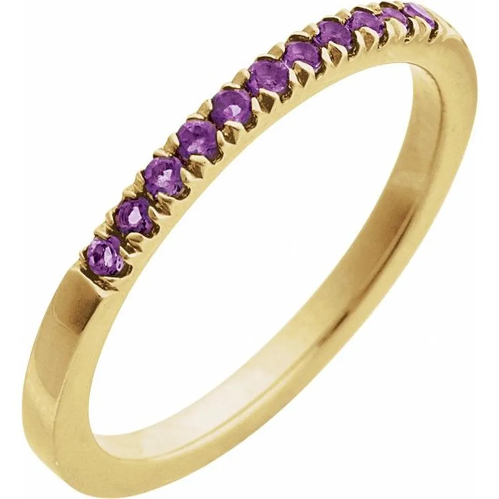 14K Yellow Gold February Birthstone Round Amethysts Band Ring