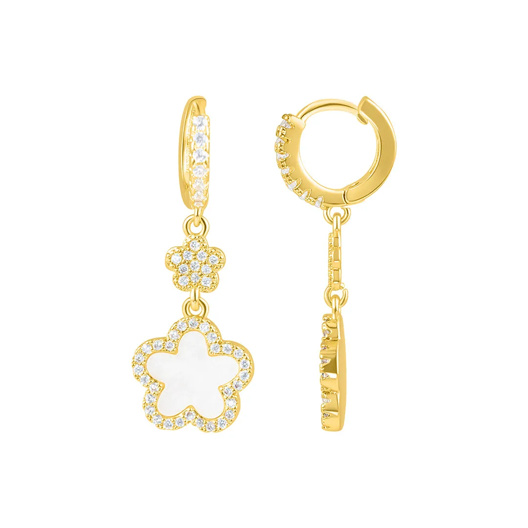 14k Yellow Gold Plated White CZ Clover Earrings