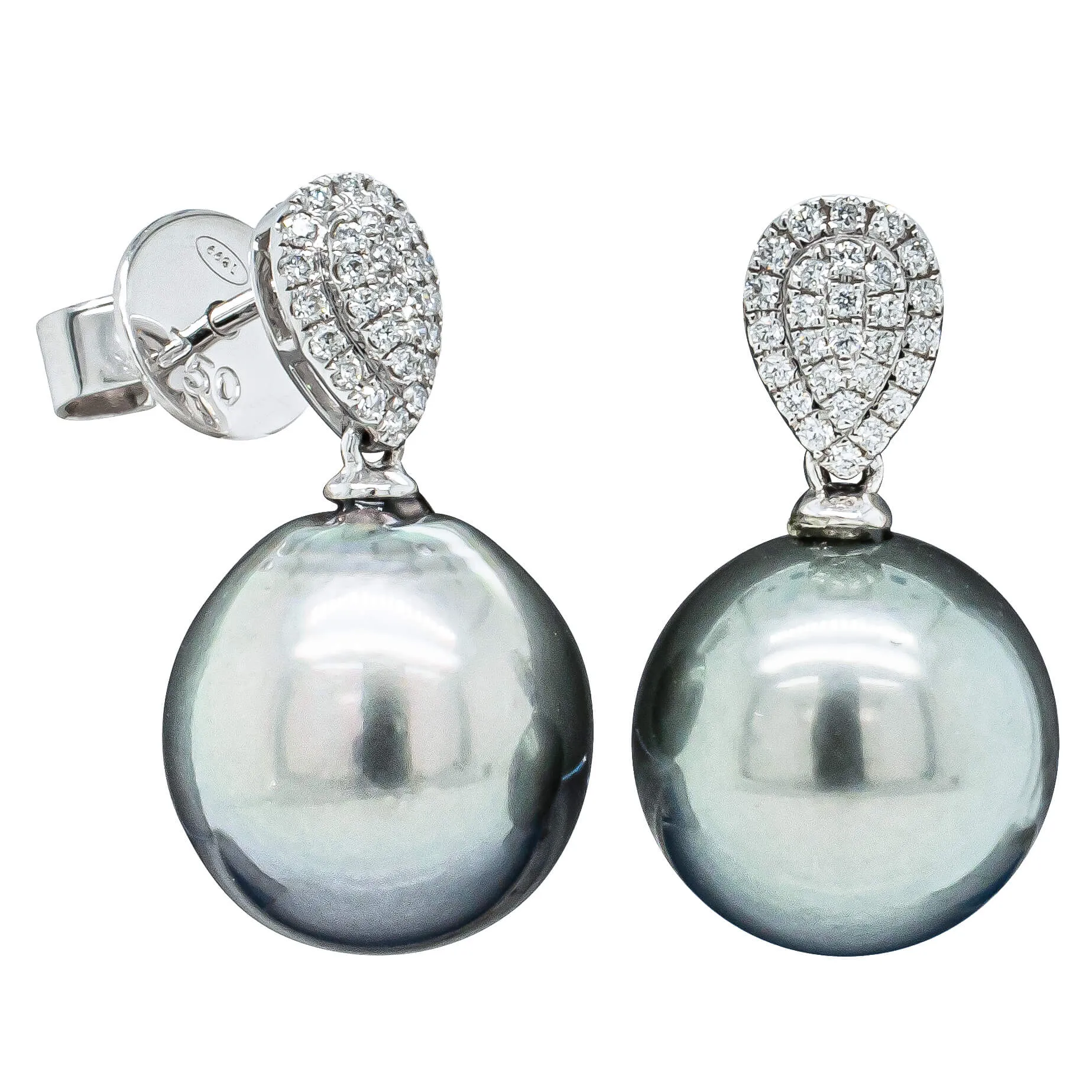 18ct White Gold Black Pearl & Diamond Aegean Earrings