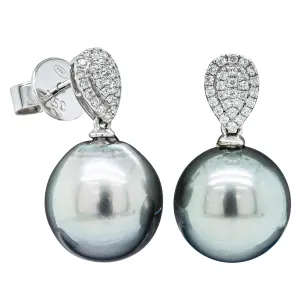 18ct White Gold Black Pearl & Diamond Aegean Earrings