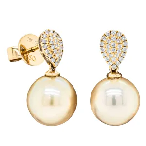 18ct Yellow Gold 10mm Golden Pearl & Diamond Aegean Earrings