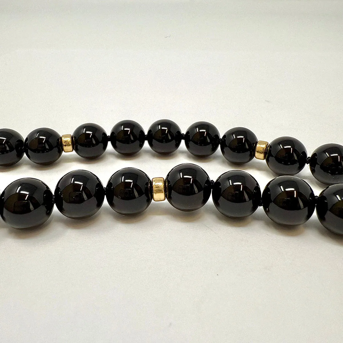 30" Onyx Necklace with Gold Barrels