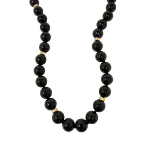 30" Onyx Necklace with Gold Barrels