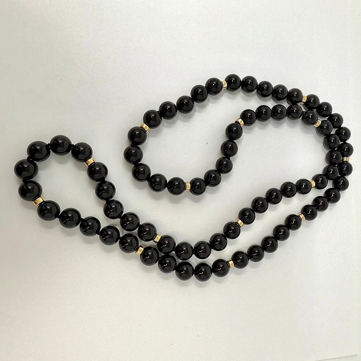 30" Onyx Necklace with Gold Barrels
