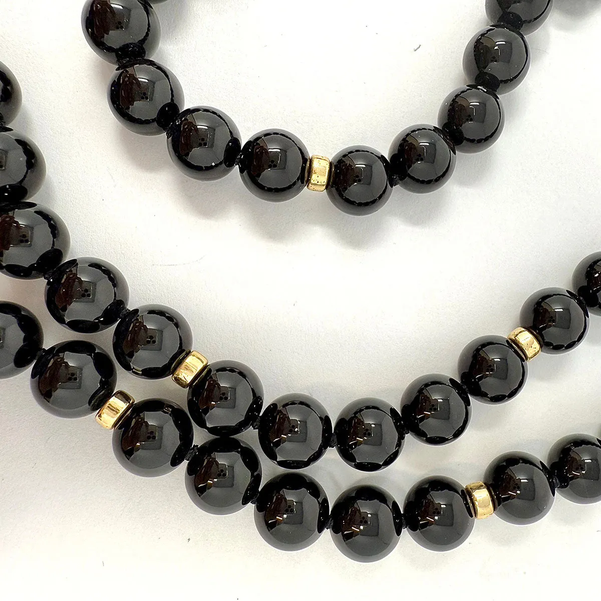 30" Onyx Necklace with Gold Barrels