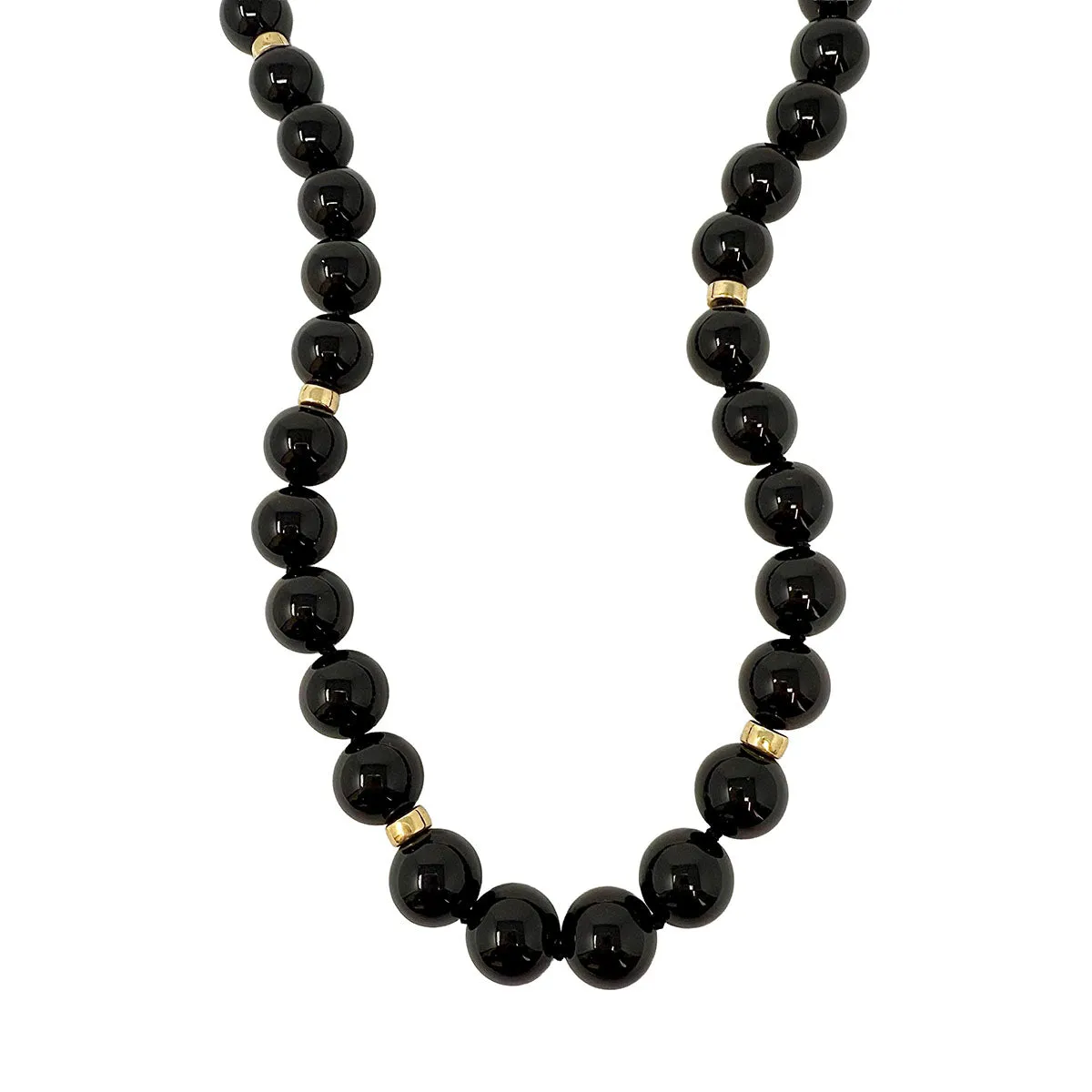 30" Onyx Necklace with Gold Barrels