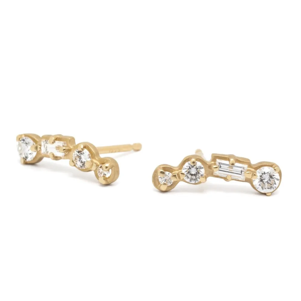 4-Stone Round & Baguette Diamond Climber Earrings