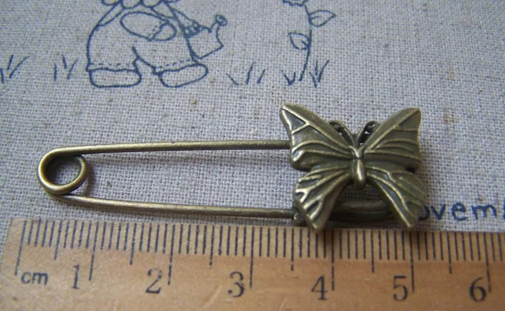 6 pcs Antique Bronze Butterfly Safety Pins Broochs  A4874