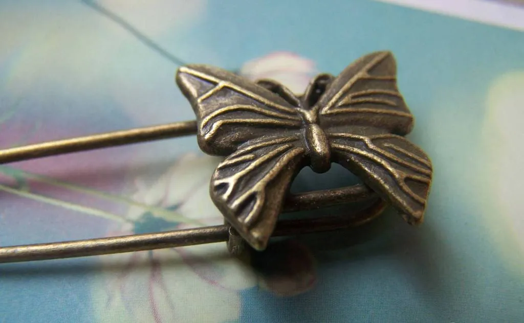 6 pcs Antique Bronze Butterfly Safety Pins Broochs  A4874