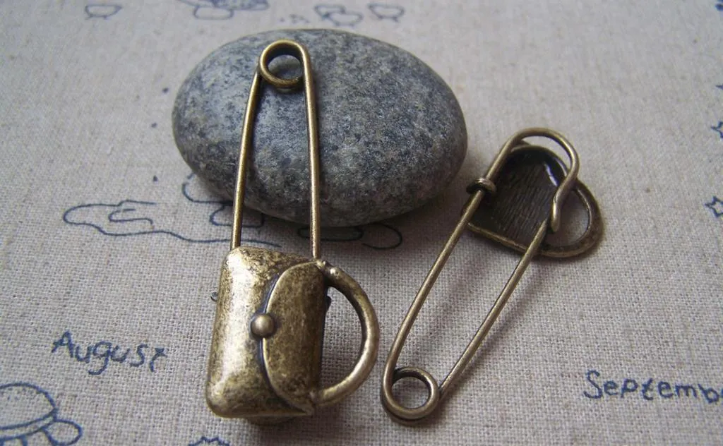 6 pcs Antique Bronze Handbag Safety Pins Broochs A4872