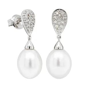 9ct White Gold Pearl & Diamond Earrings
