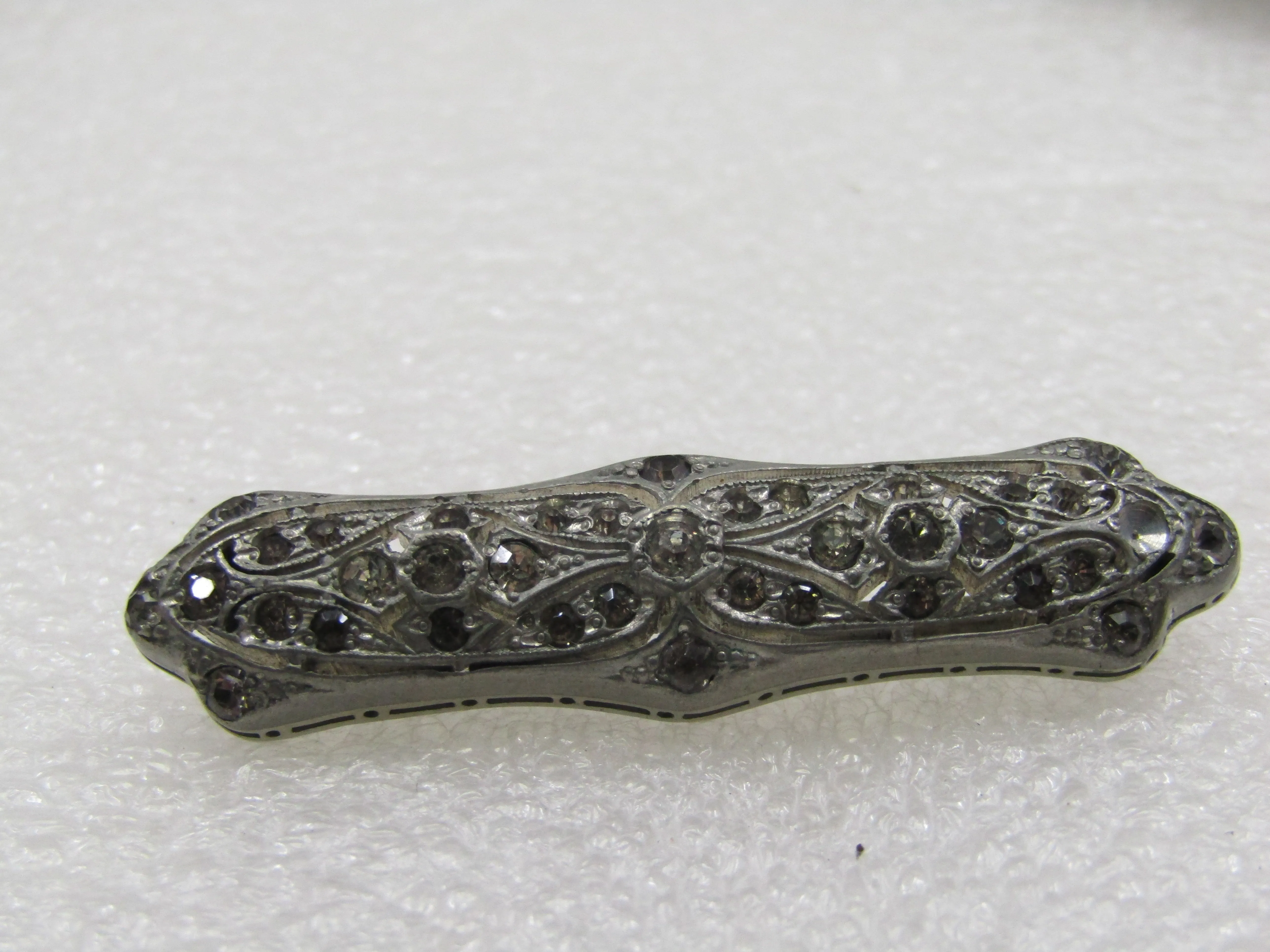 Antique Fishon Silverite Art Deco Rhinestone Brooch, 1920's, 2-1.8"
