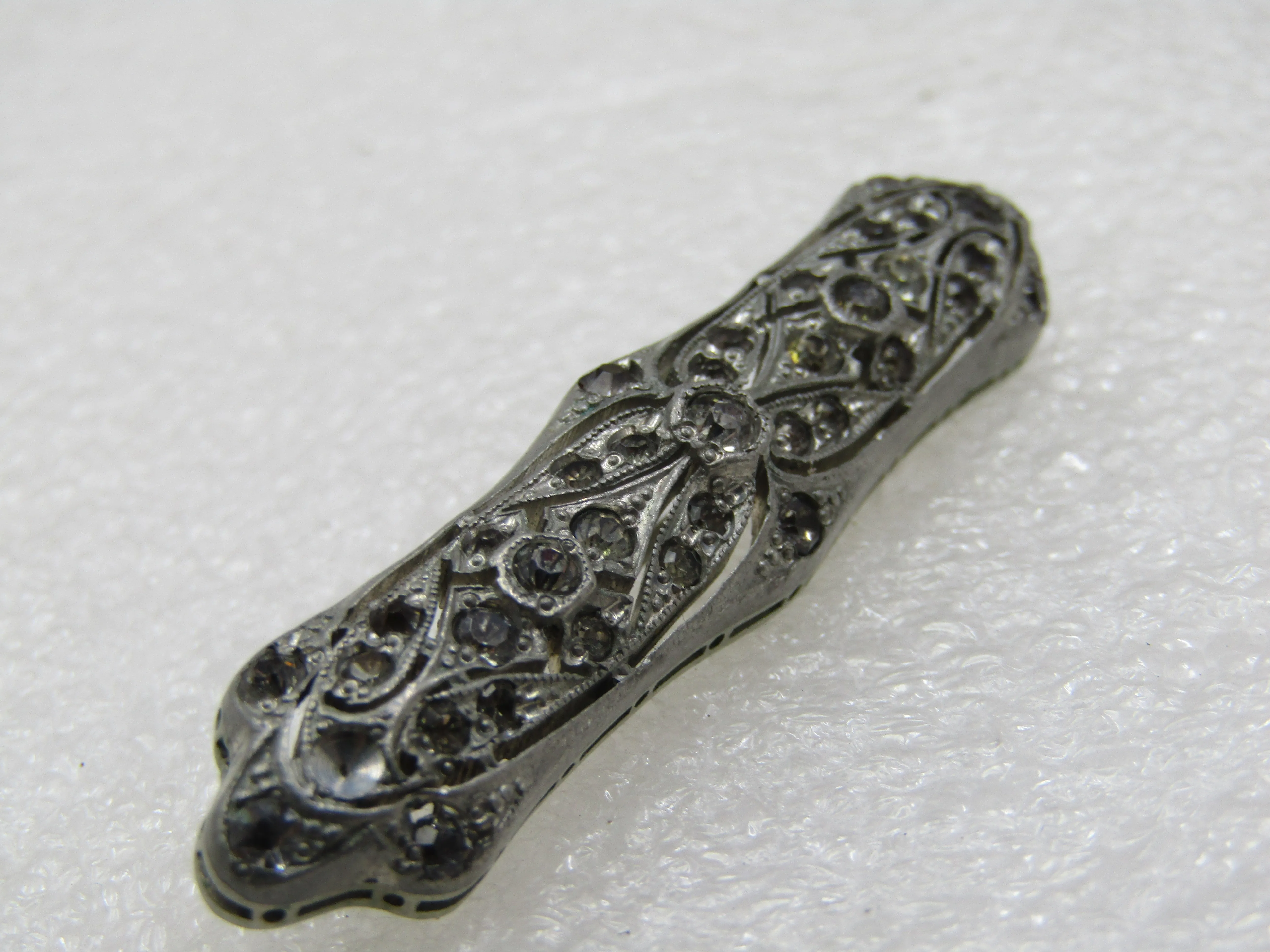Antique Fishon Silverite Art Deco Rhinestone Brooch, 1920's, 2-1.8"