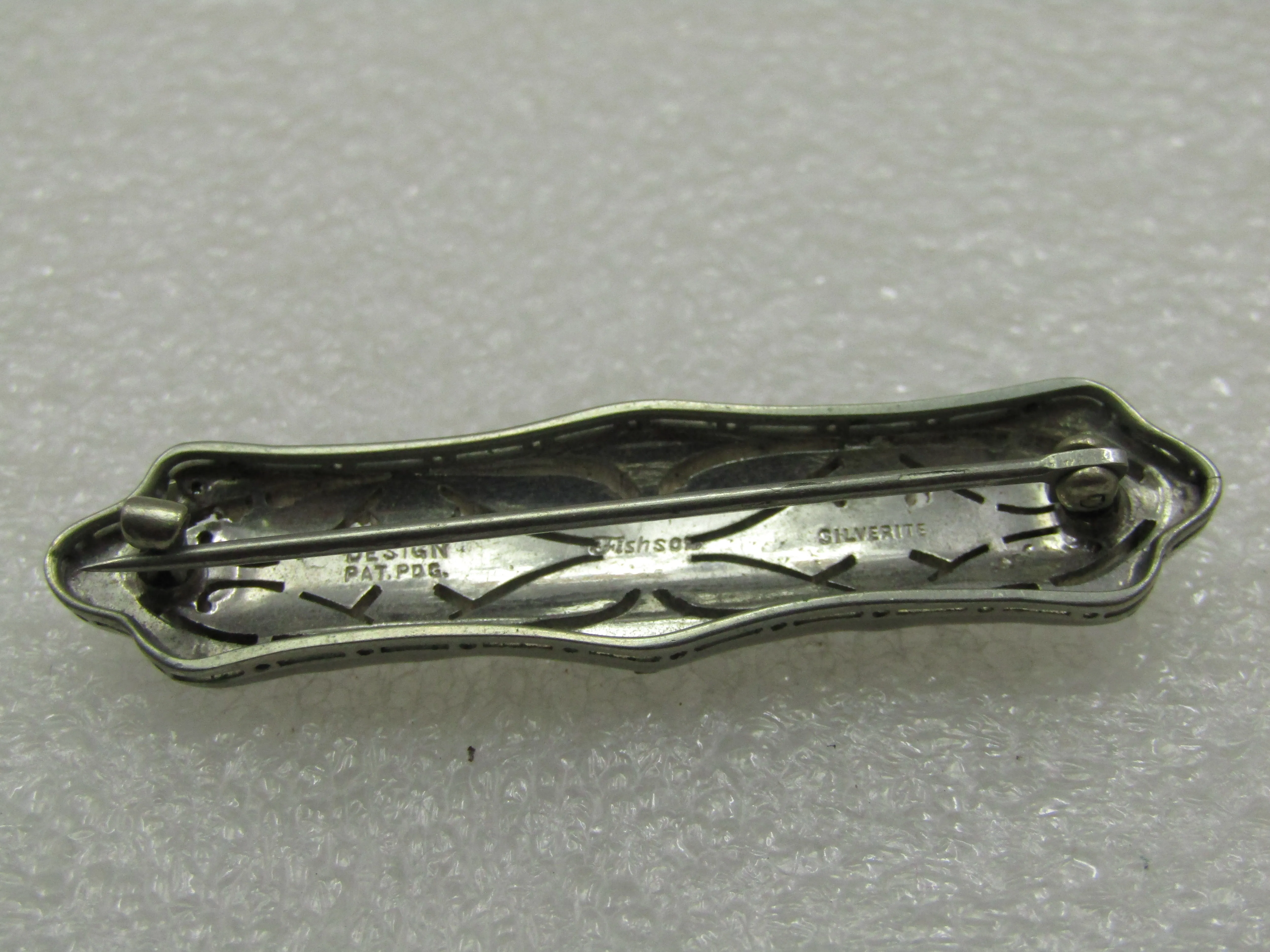 Antique Fishon Silverite Art Deco Rhinestone Brooch, 1920's, 2-1.8"