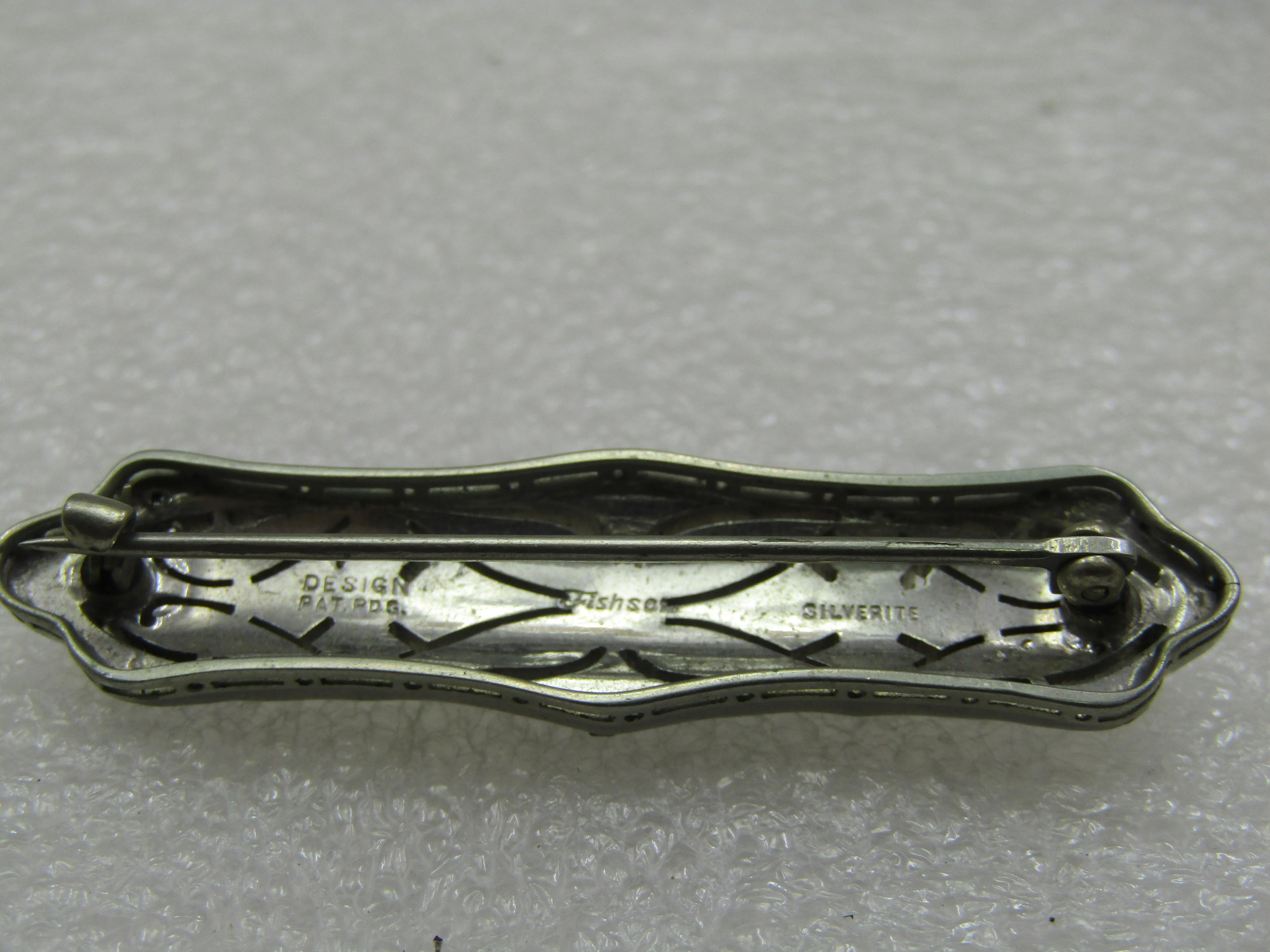 Antique Fishon Silverite Art Deco Rhinestone Brooch, 1920's, 2-1.8"