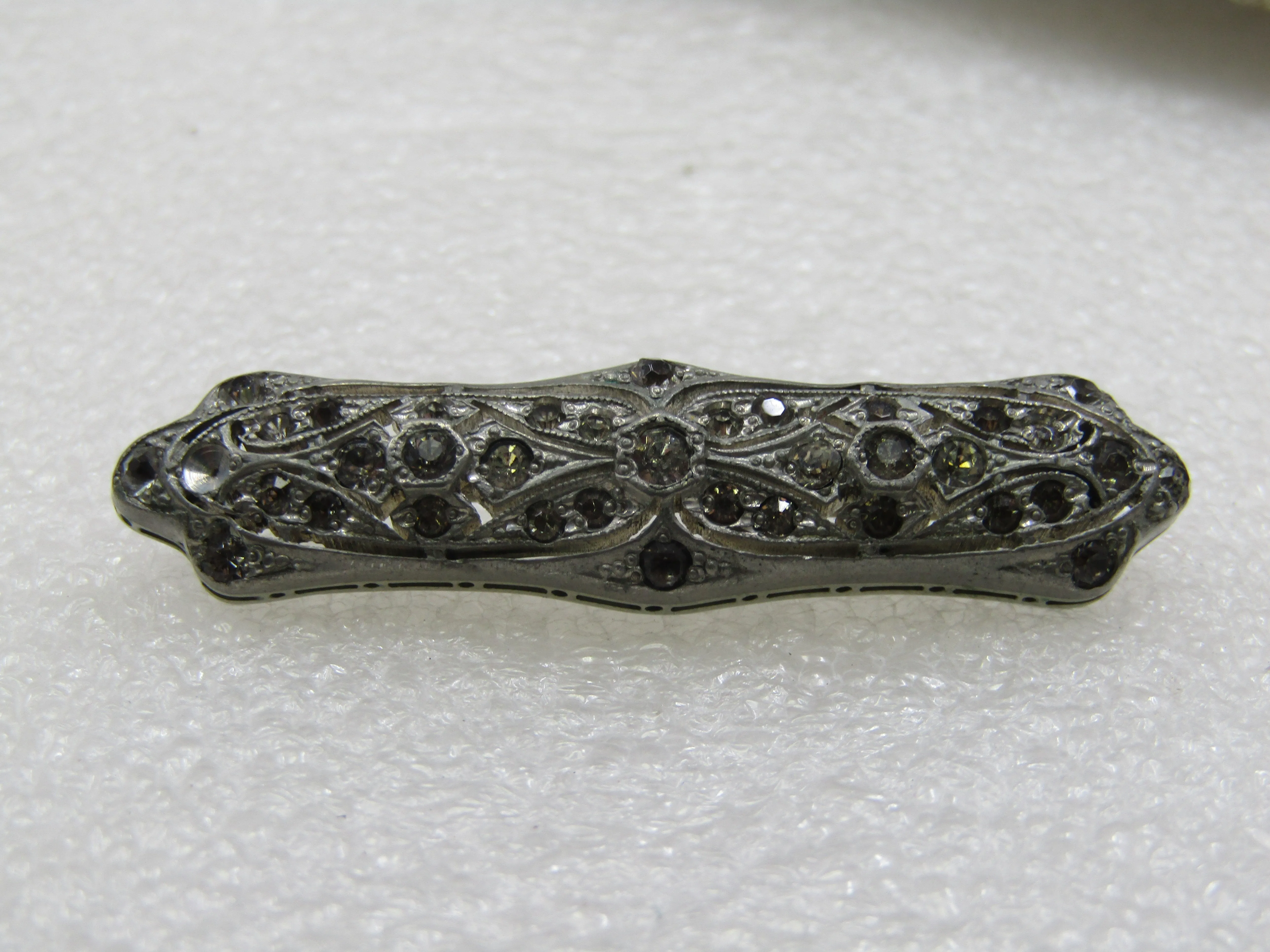 Antique Fishon Silverite Art Deco Rhinestone Brooch, 1920's, 2-1.8"