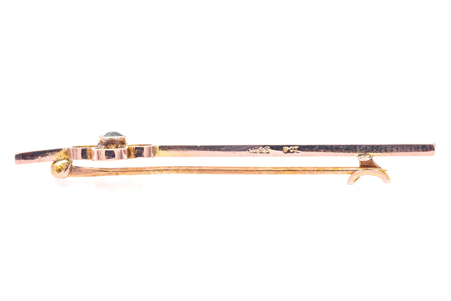 Antique Victorian H.G & S Solid Rose Gold 9ct 9kt Aquamarine Lapel Pin Brooch