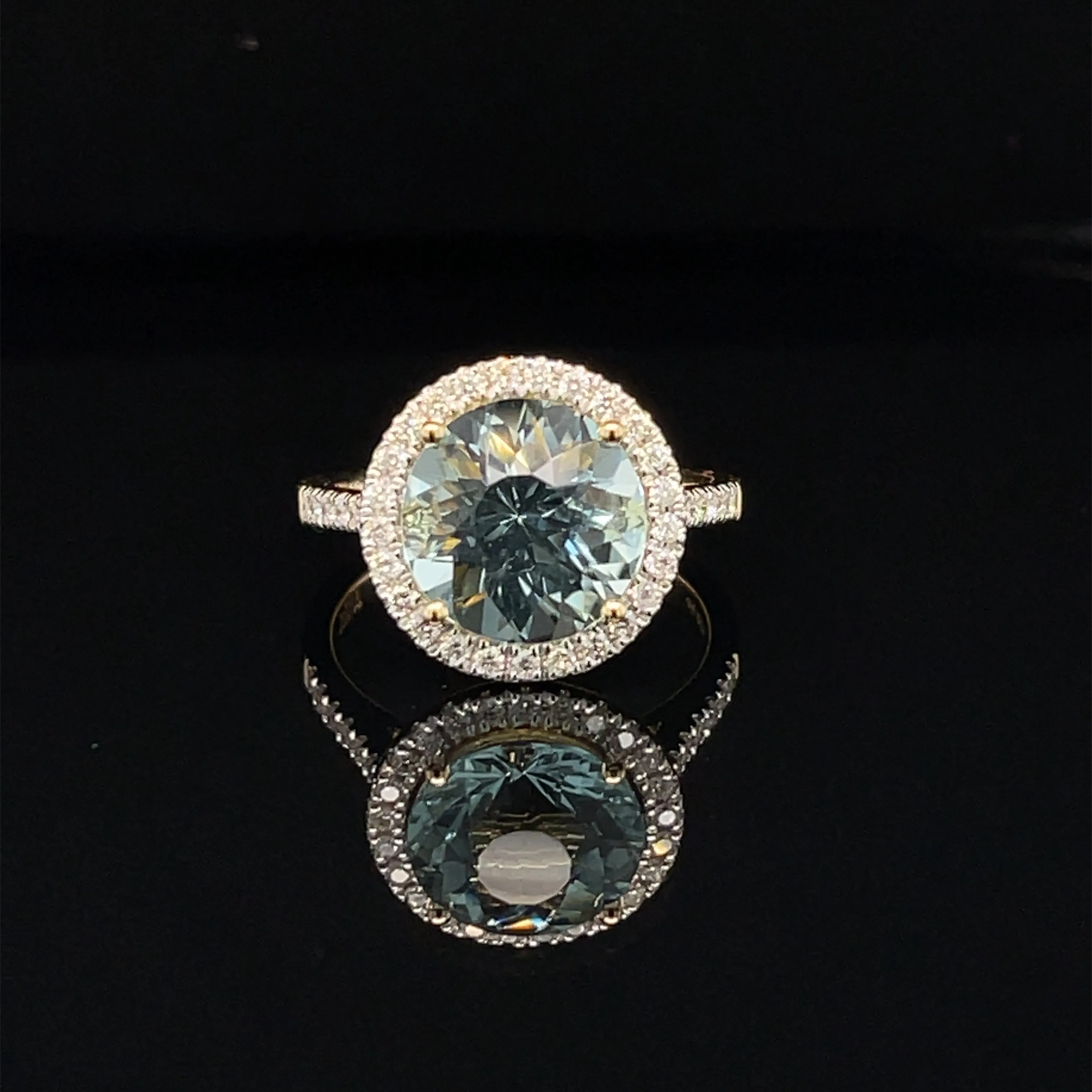 Aquamarine & Diamond 3.85ctw Engagement Ring in 18k Yellow Gold - #419 - RGAQU006665