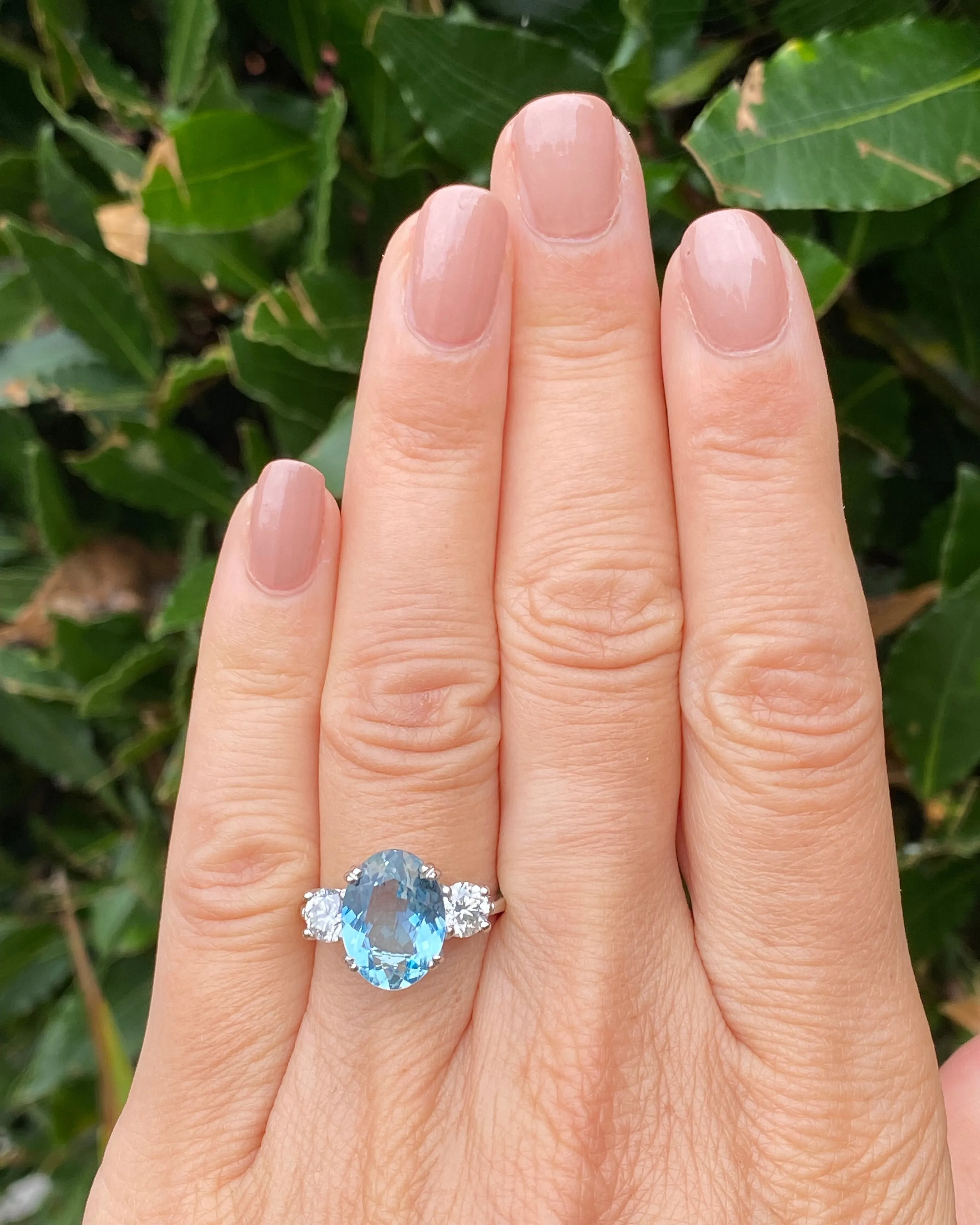 Aquamarine and Diamond Platinum Three Stone Ring 1.01ct   2.90ct
