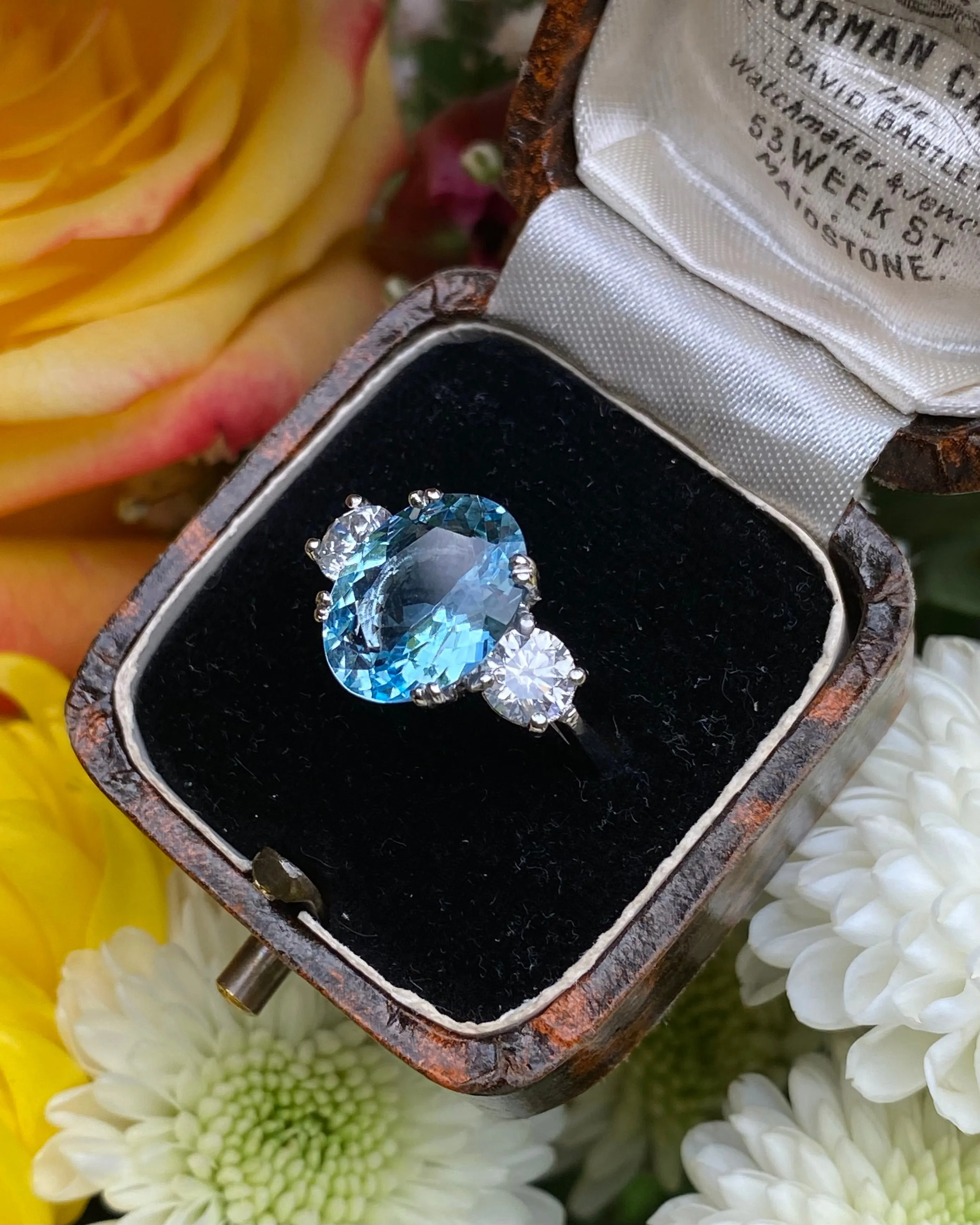 Aquamarine and Diamond Platinum Three Stone Ring 1.01ct   2.90ct