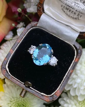 Aquamarine and Diamond Platinum Three Stone Ring 1.01ct   2.90ct