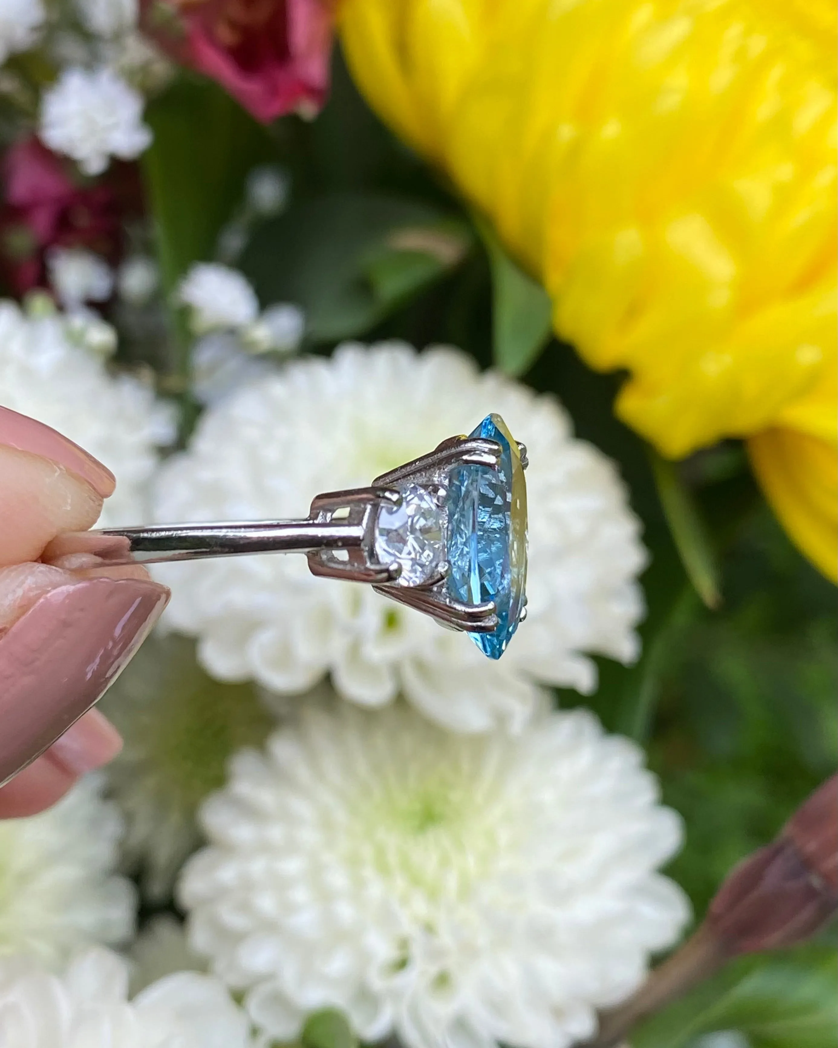 Aquamarine and Diamond Platinum Three Stone Ring 1.01ct   2.90ct
