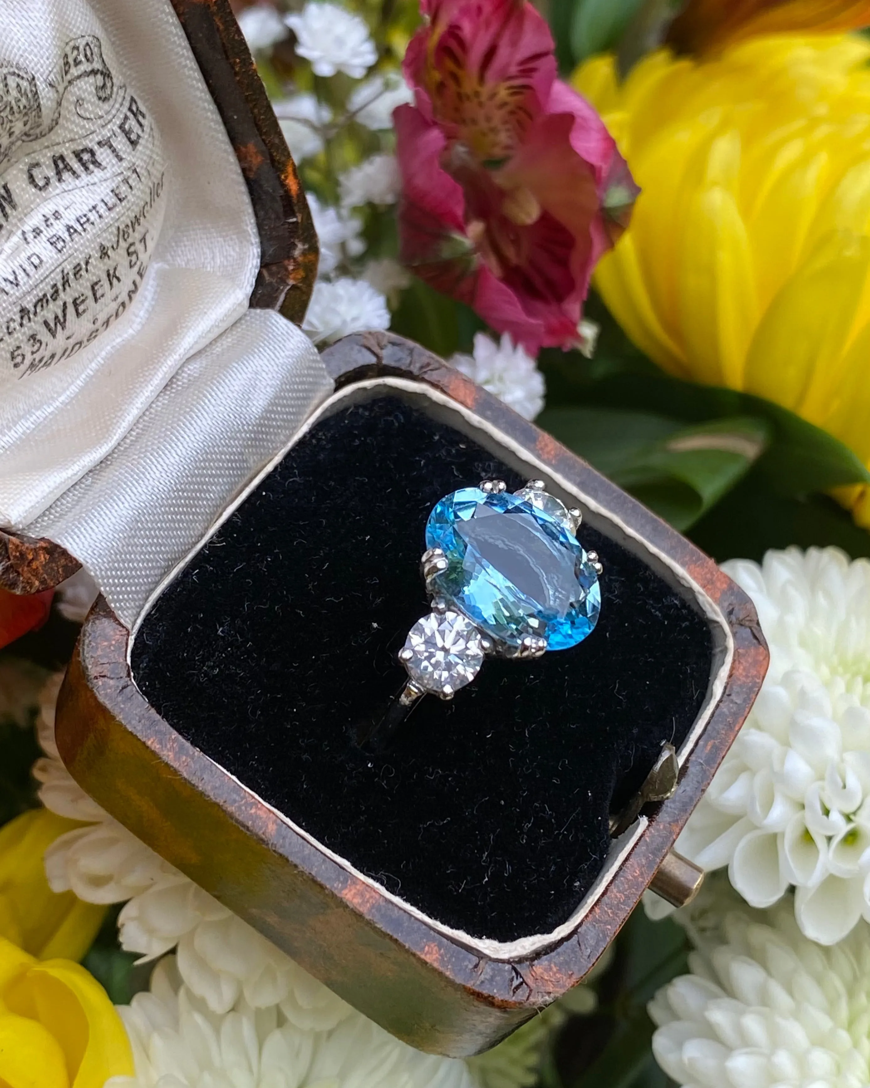 Aquamarine and Diamond Platinum Three Stone Ring 1.01ct   2.90ct