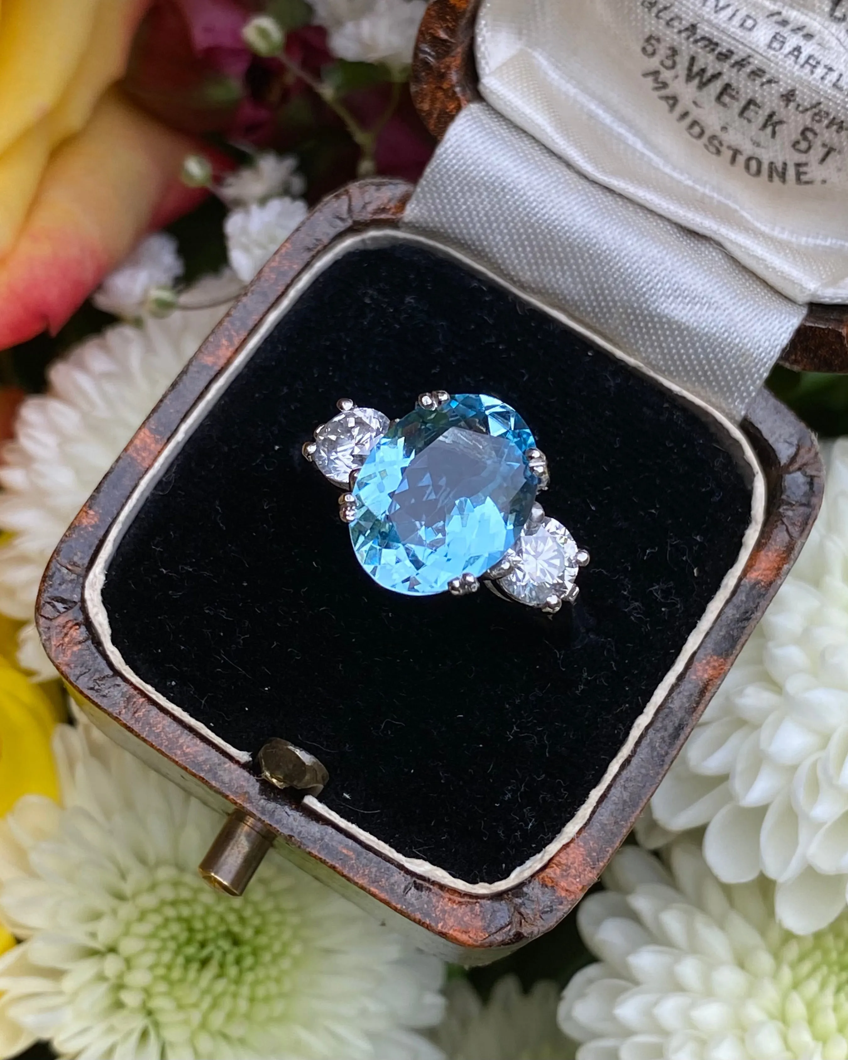 Aquamarine and Diamond Platinum Three Stone Ring 1.01ct   2.90ct
