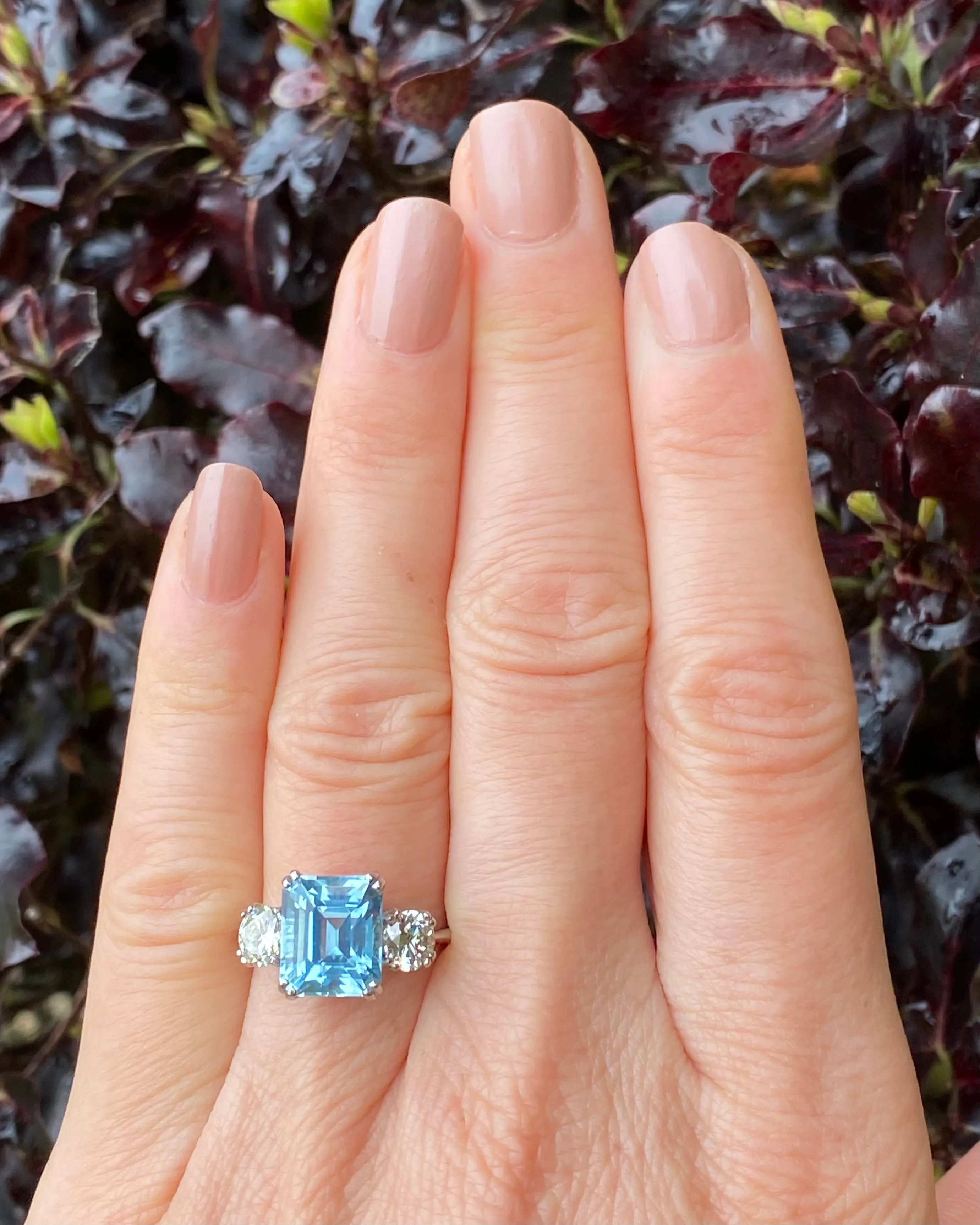 Aquamarine and Diamond Three Stone Platinum Ring 1.02ct   3.35ct