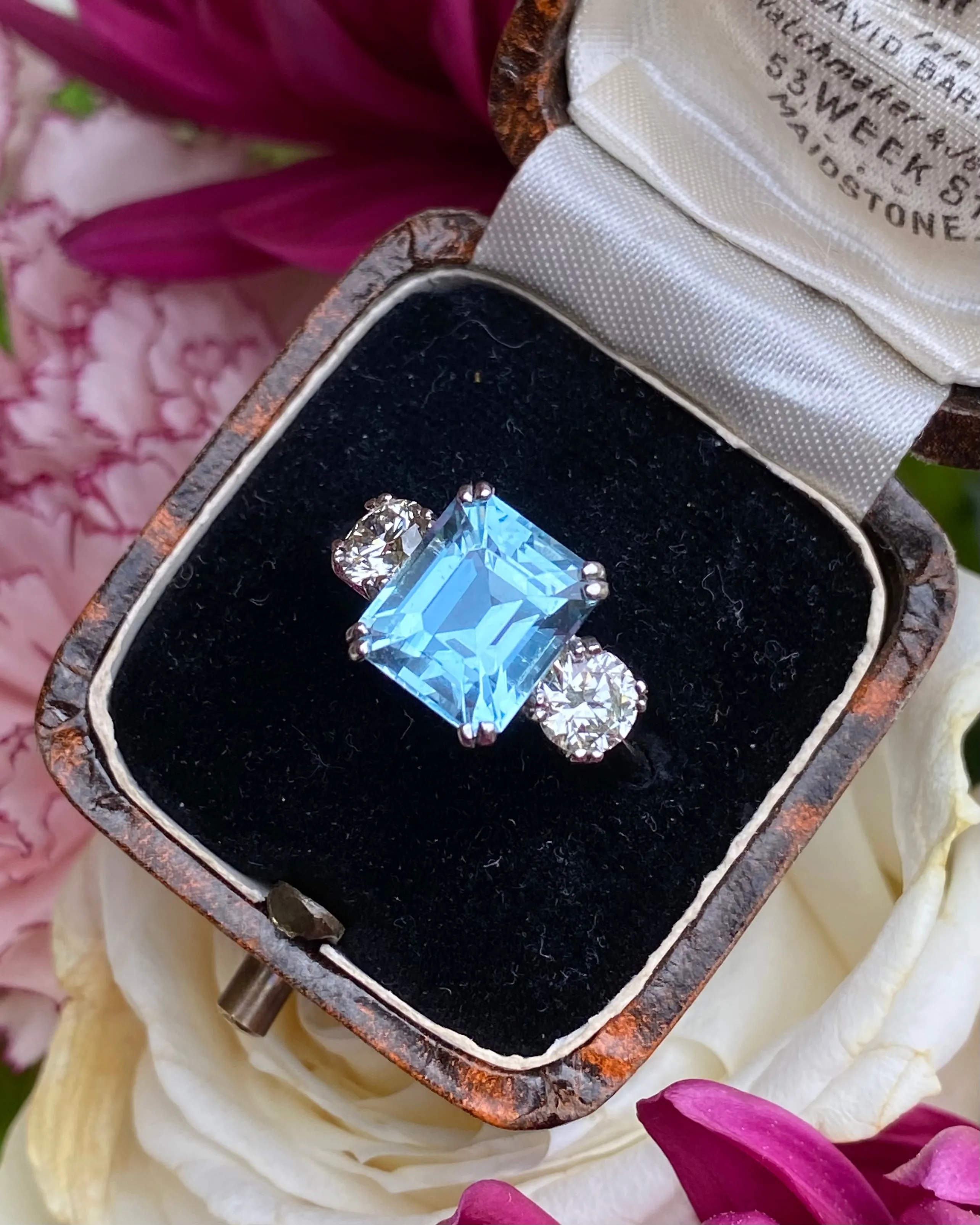 Aquamarine and Diamond Three Stone Platinum Ring 1.02ct   3.35ct