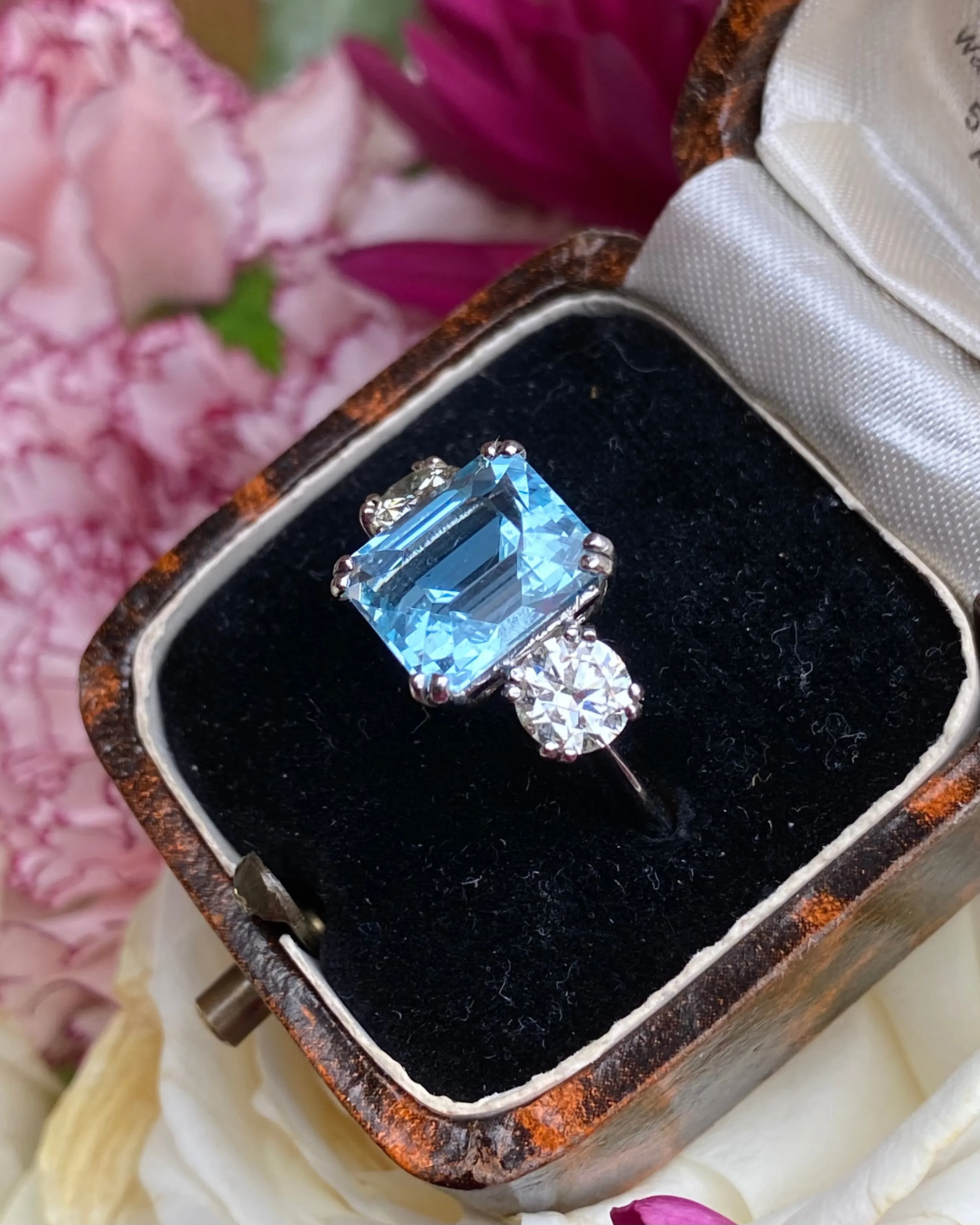 Aquamarine and Diamond Three Stone Platinum Ring 1.02ct   3.35ct
