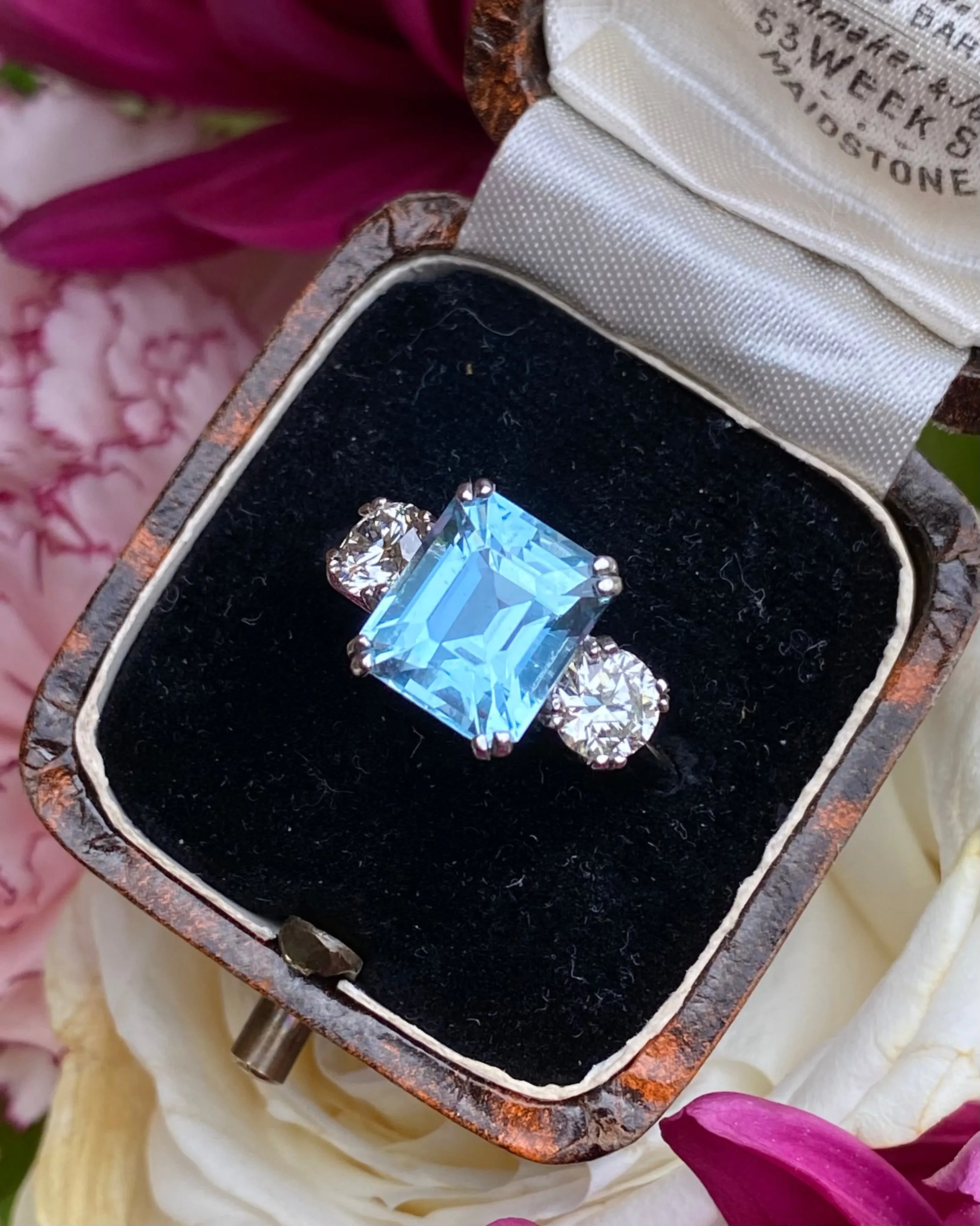 Aquamarine and Diamond Three Stone Platinum Ring 1.02ct   3.35ct