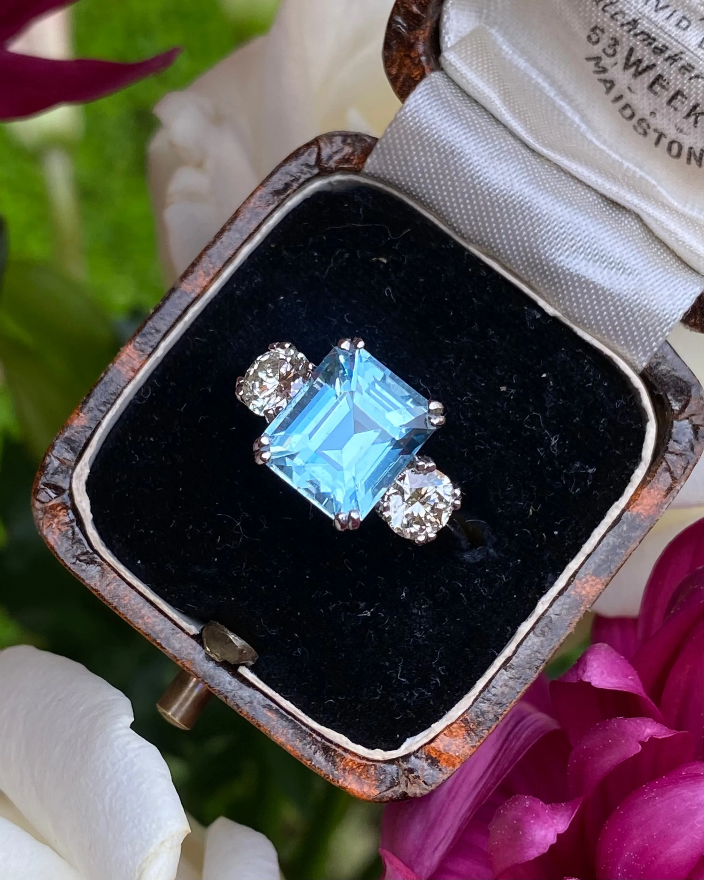 Aquamarine and Diamond Three Stone Platinum Ring 1.02ct   3.35ct