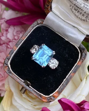 Aquamarine and Diamond Three Stone Platinum Ring 1.02ct   3.35ct