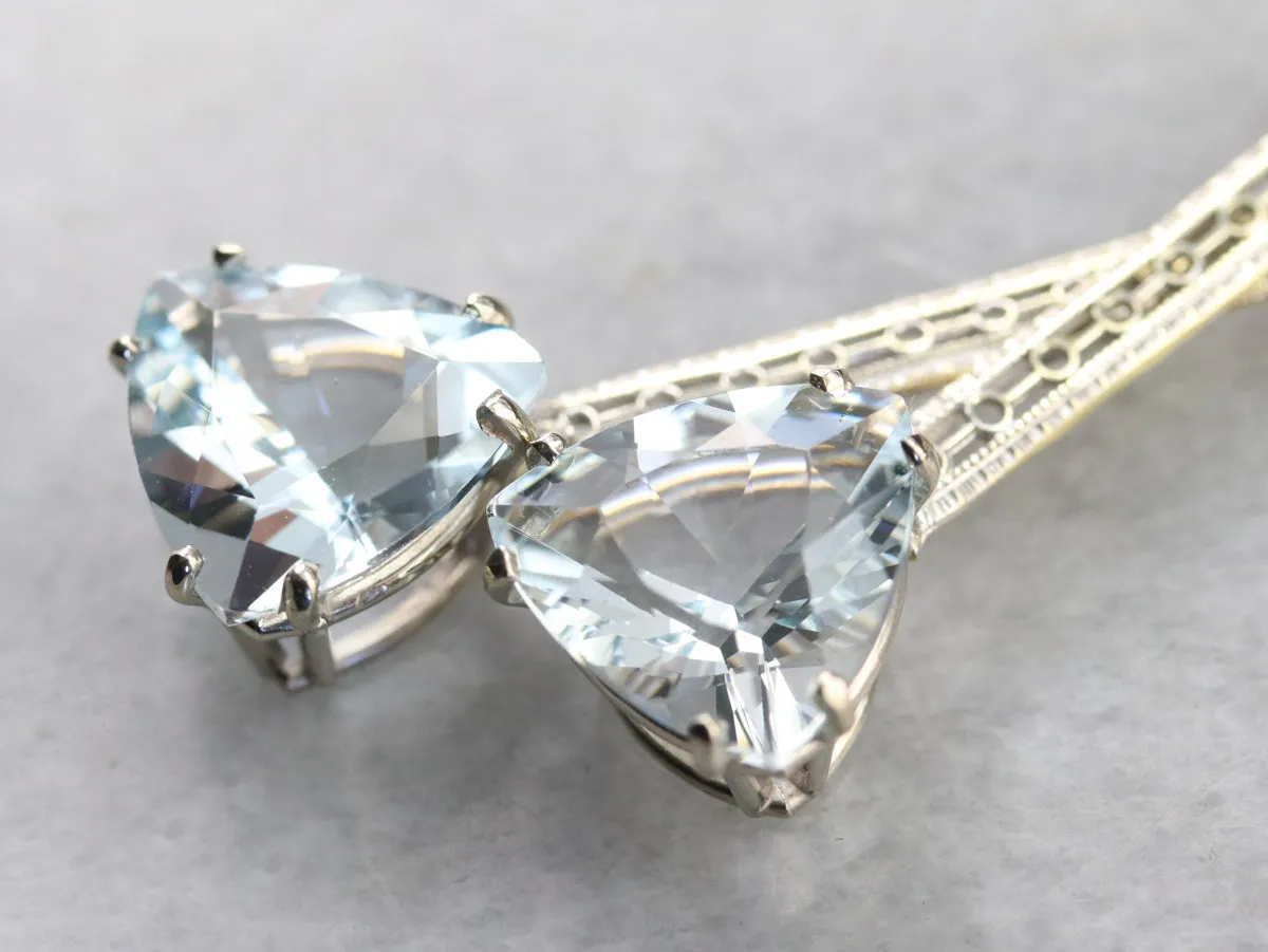Aquamarine Trillion Cut Drop Earrings