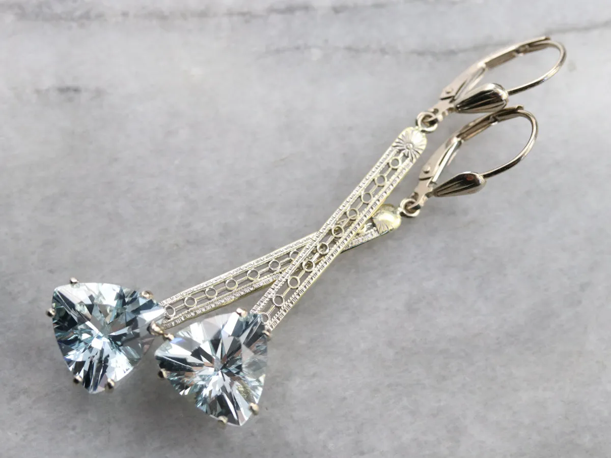 Aquamarine Trillion Cut Drop Earrings