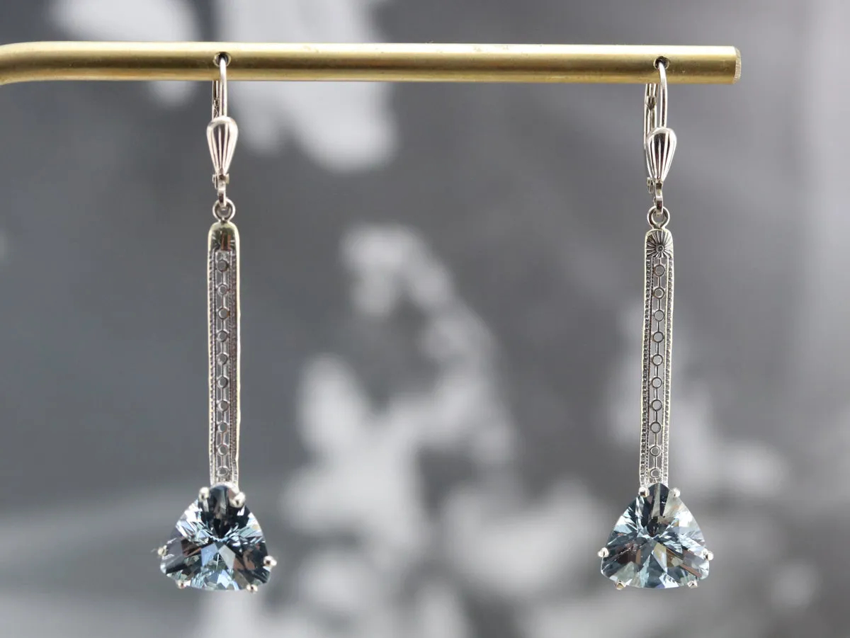 Aquamarine Trillion Cut Drop Earrings