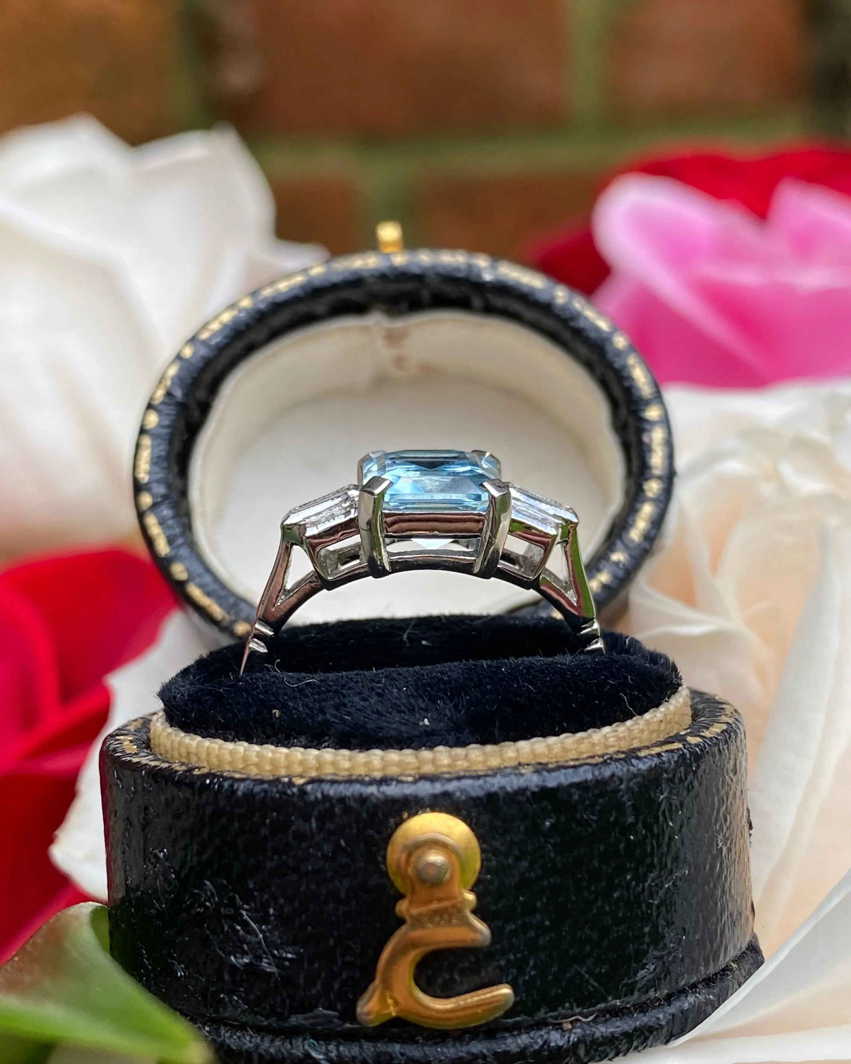 Art Deco Aquamarine and Diamond Platinum Ring 0.25ct   2.40ct