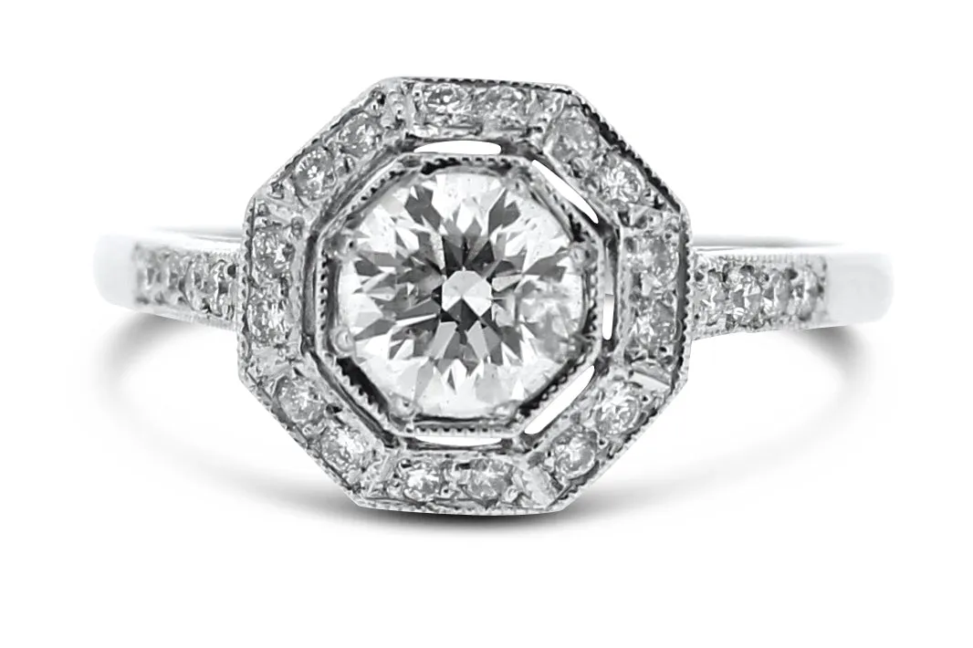 Art Deco Diamond Solitaire Engagement Ring 1.15ct Platinum