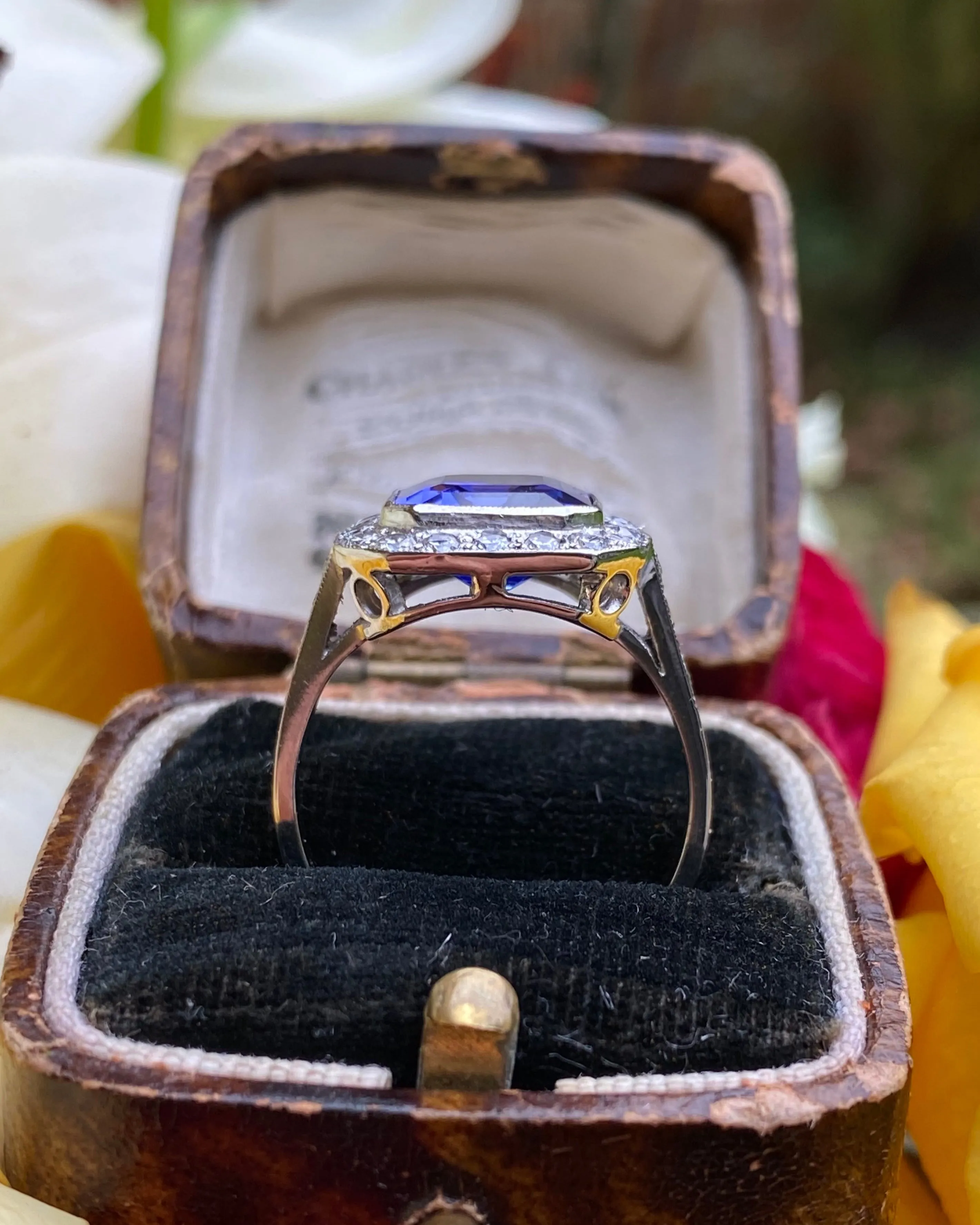 Art Deco Tanzanite & Diamond Platinum Cluster Ring 0.65ct   4.55ct